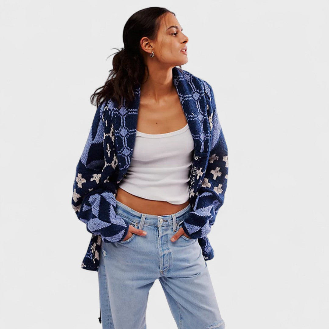 Portia - Vintage Cardigan with Button-Down Collar and Long Sleeves