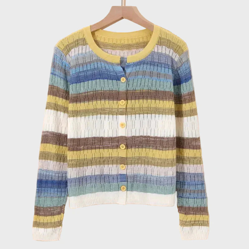 Knitted Cardigan with Retro-Inspired Stripe Design