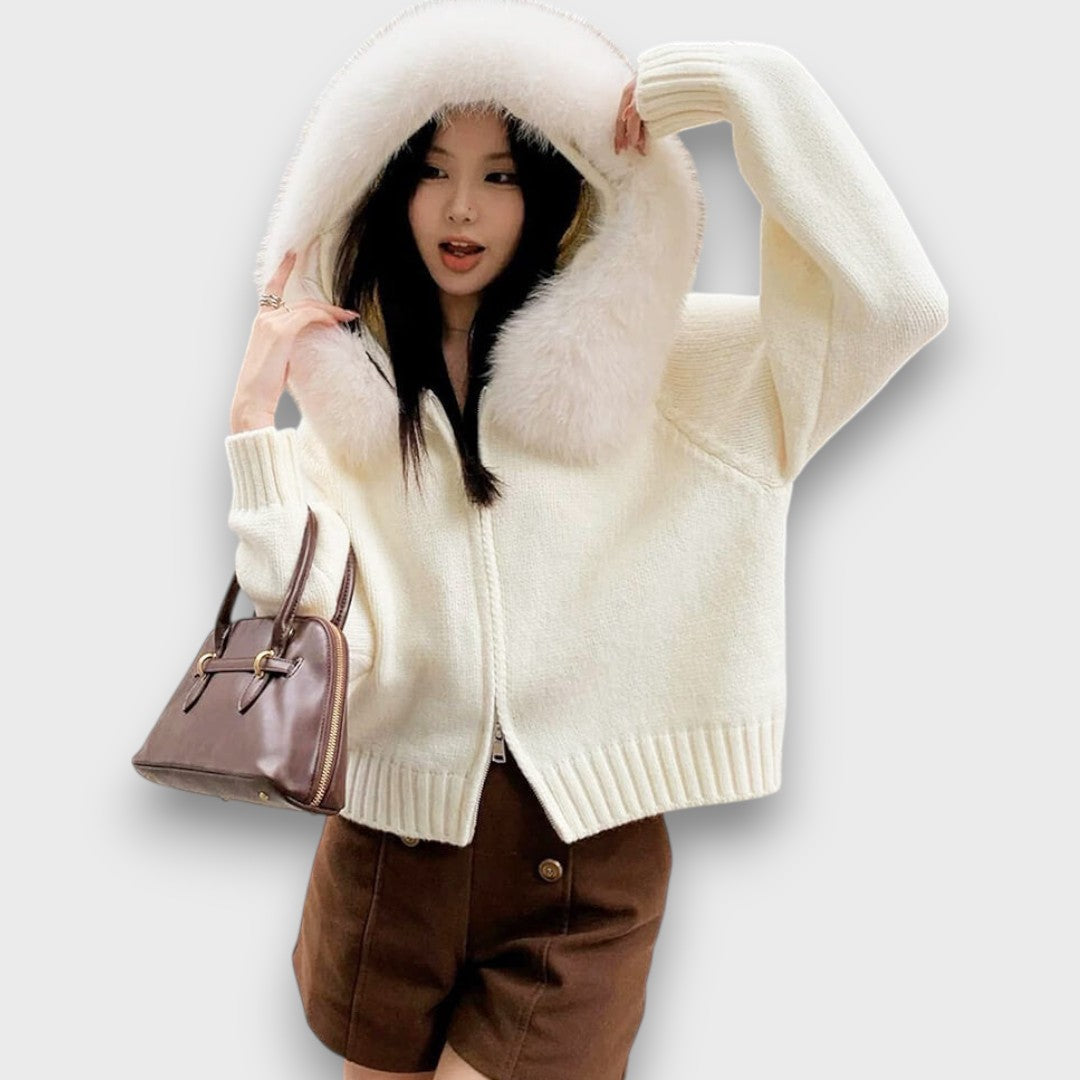 Alisanne – Knitted Zip Jacket with Faux Fur Collar